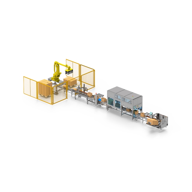Single machine automatic opening and sealing box palletizing line